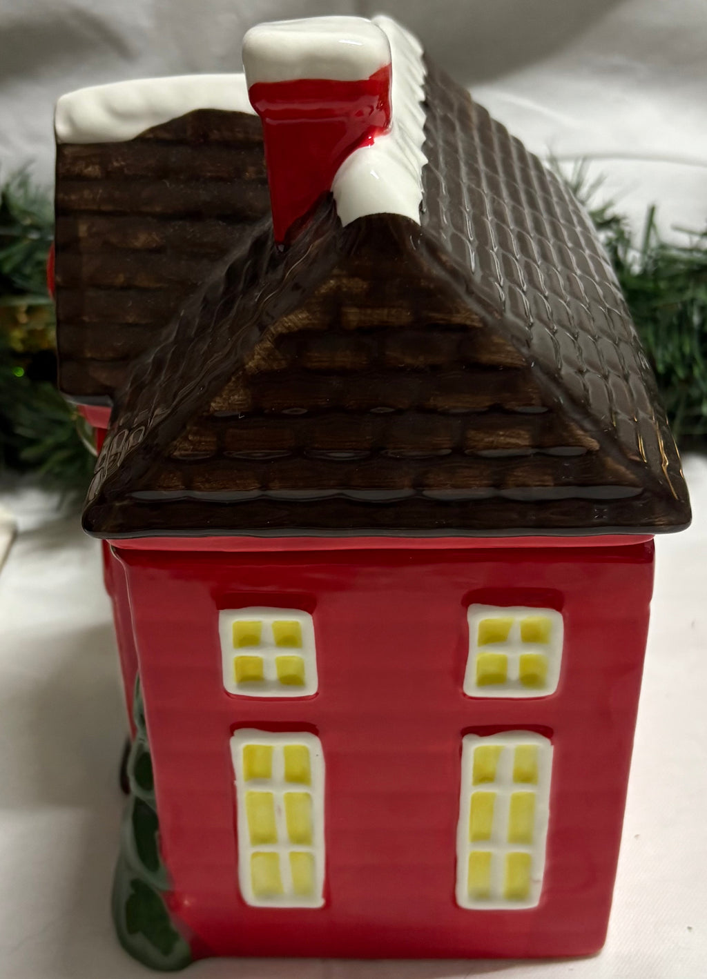 Red & Green Christmas Ceramic House Cookie Jar