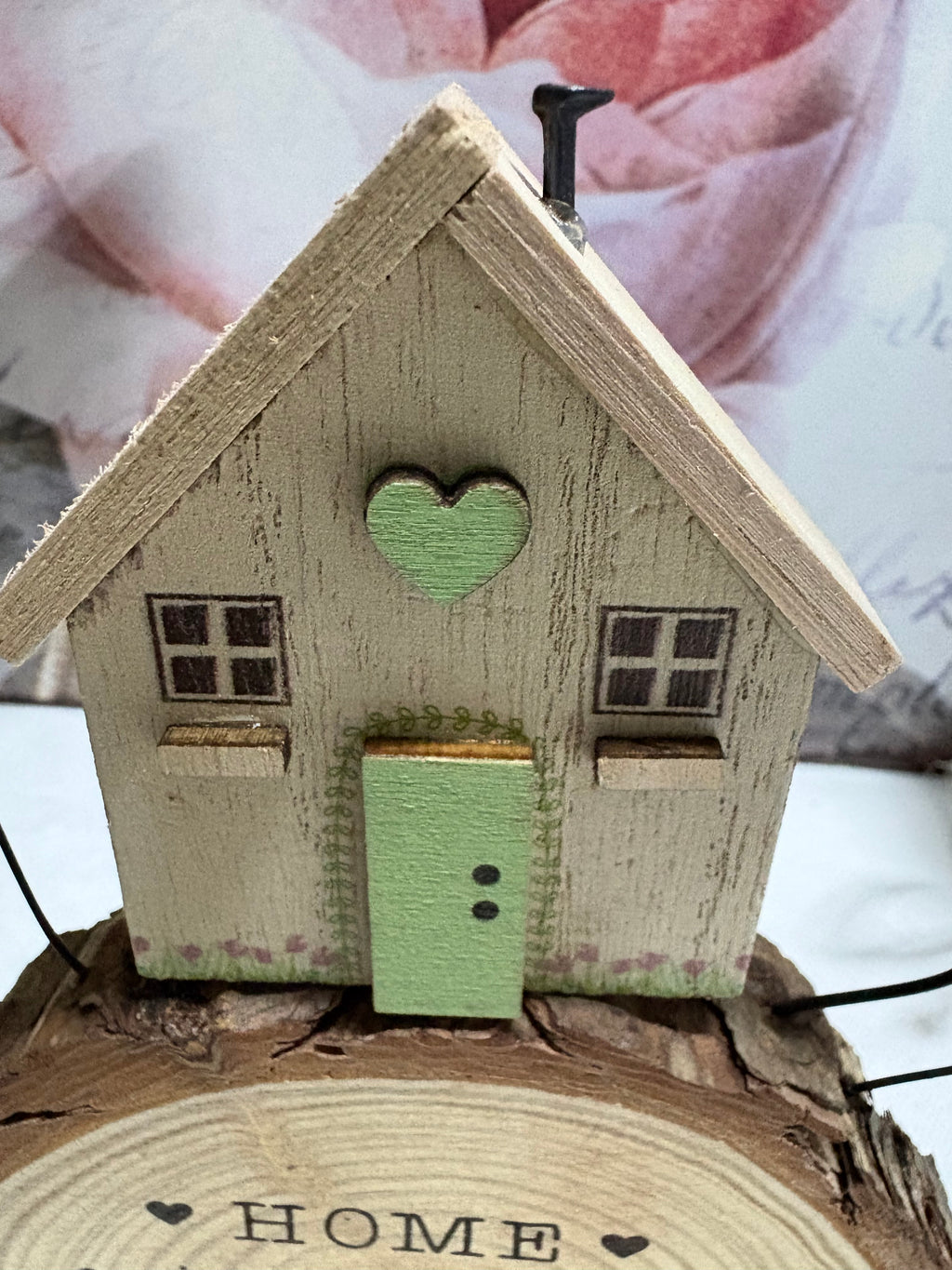 Rustic Wooden Log House Ornament Decor, 14cm