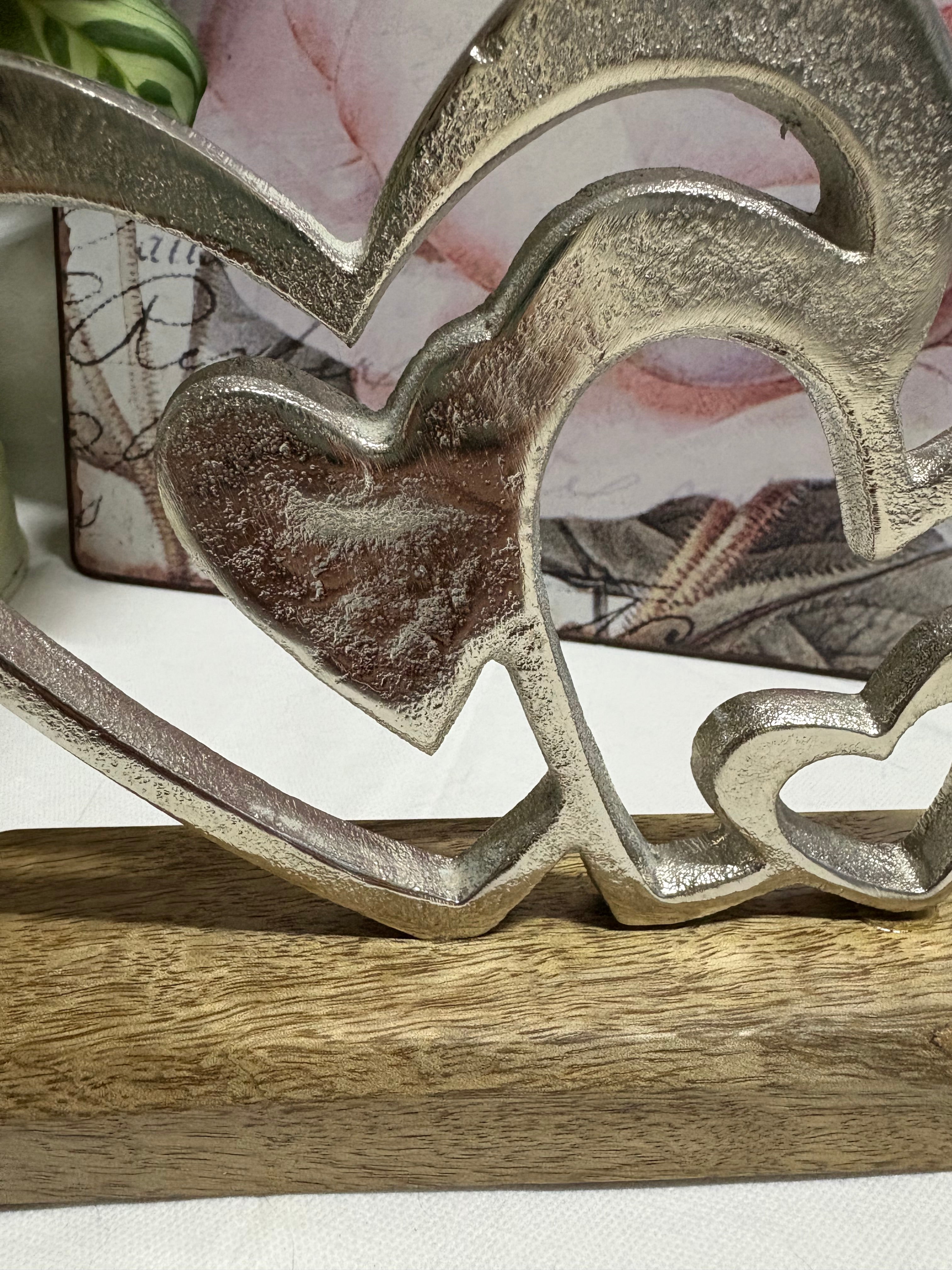 Aluminium Multi Graduated Heart Ornament On Block, 16cm