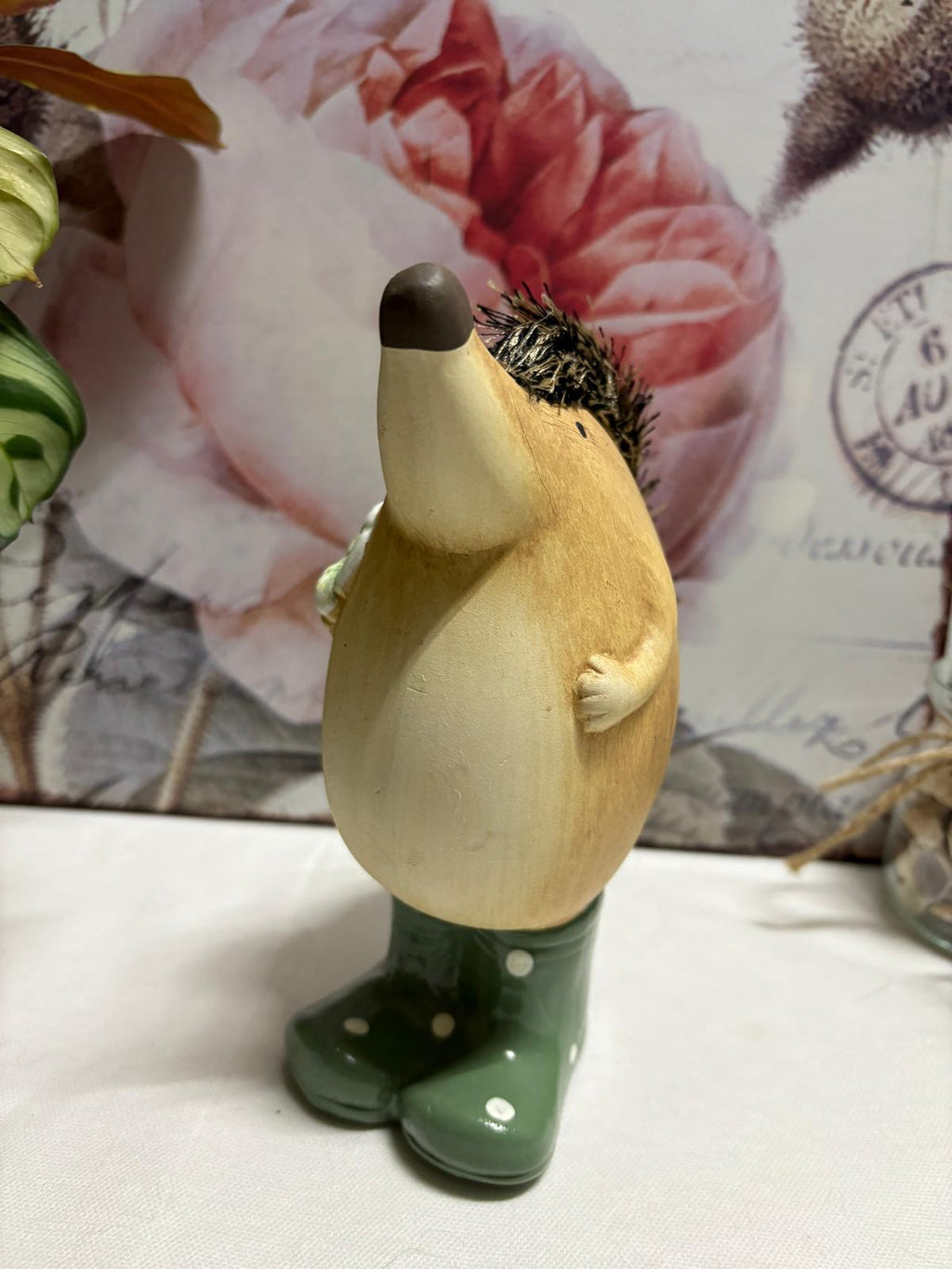 Hedgehog In Wellies With Flower Figure Ornament
