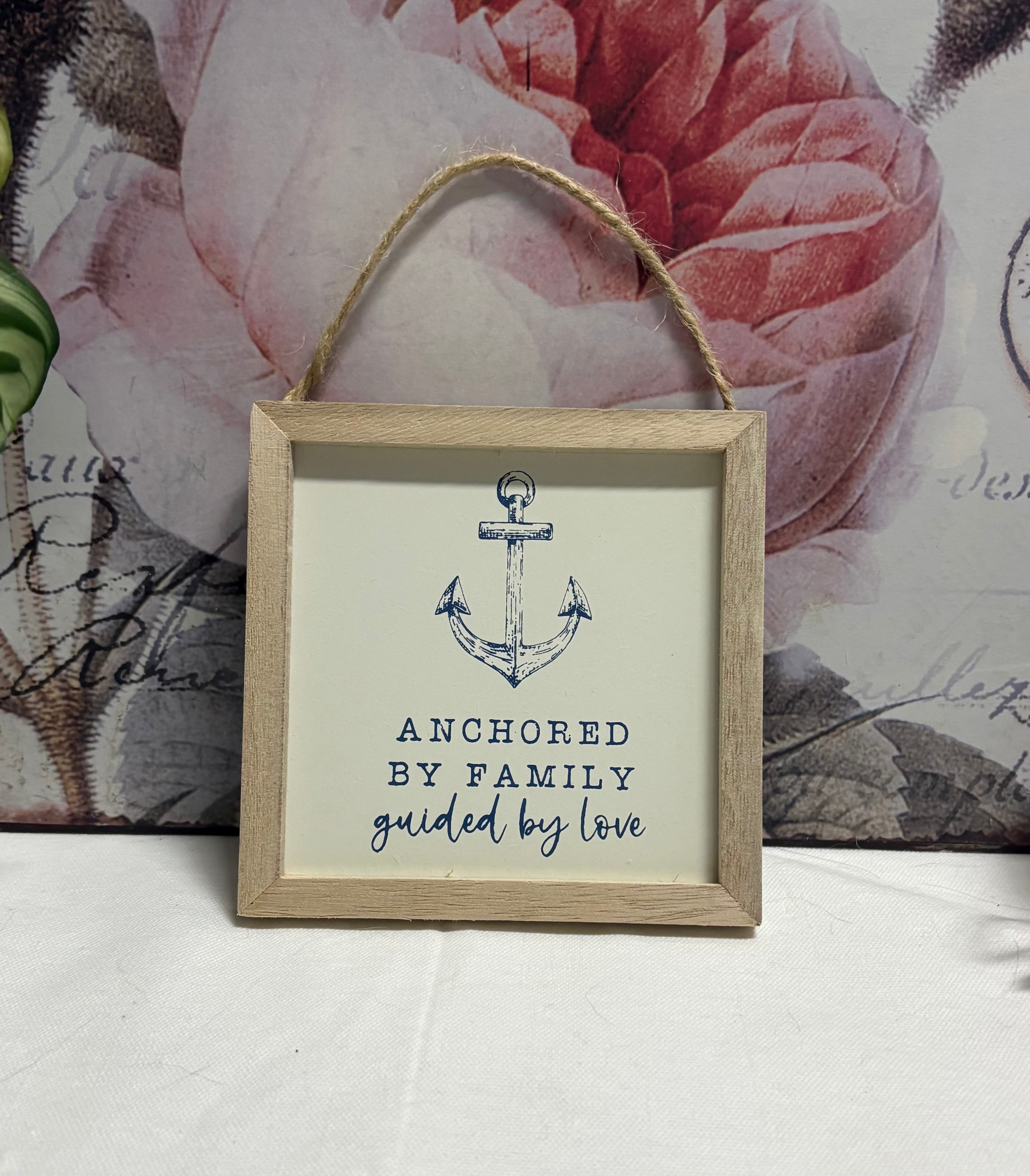 Anchored By Family Wooden Sign, 12cm
