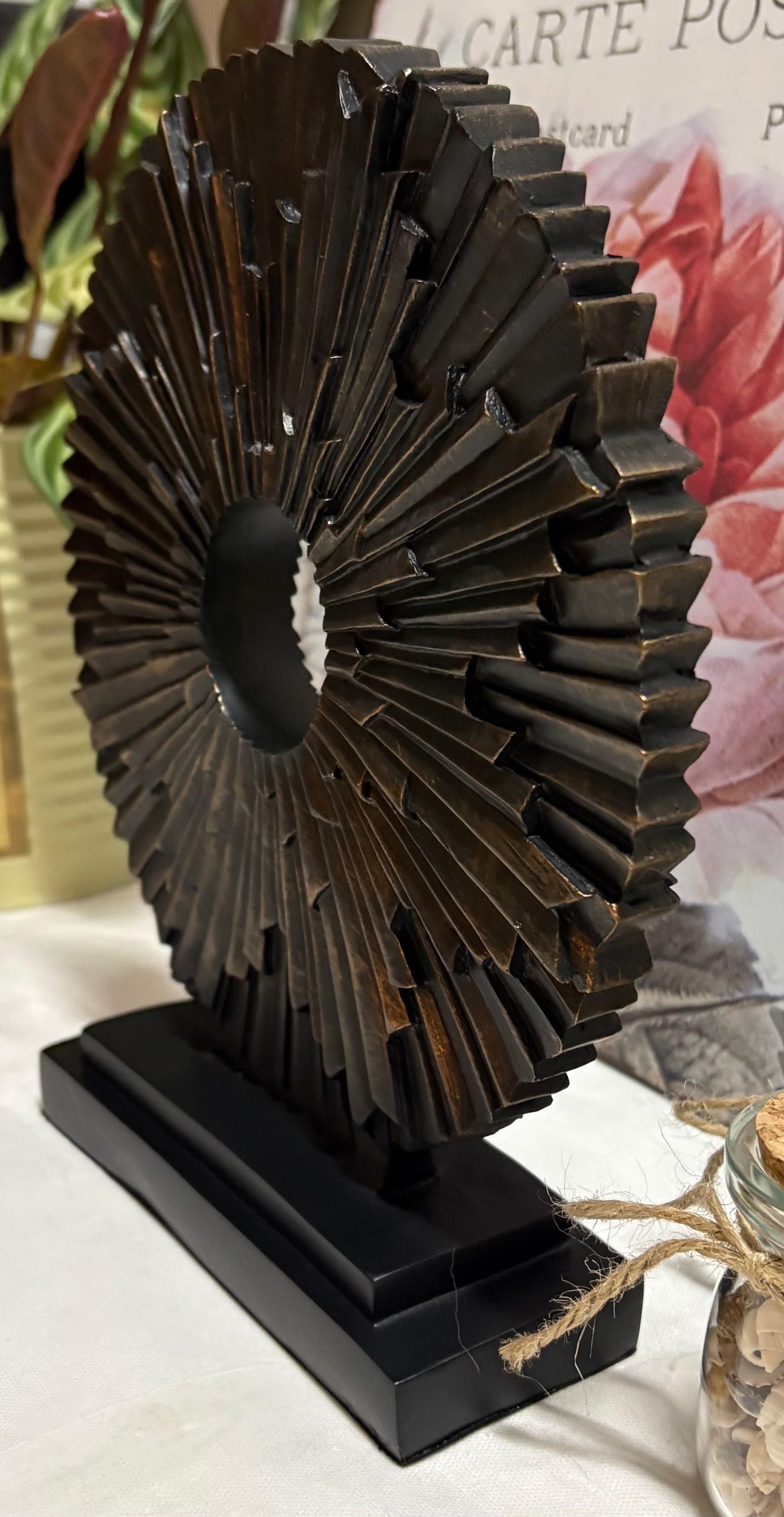 Black Resin Round Sunburst Statement Ornament