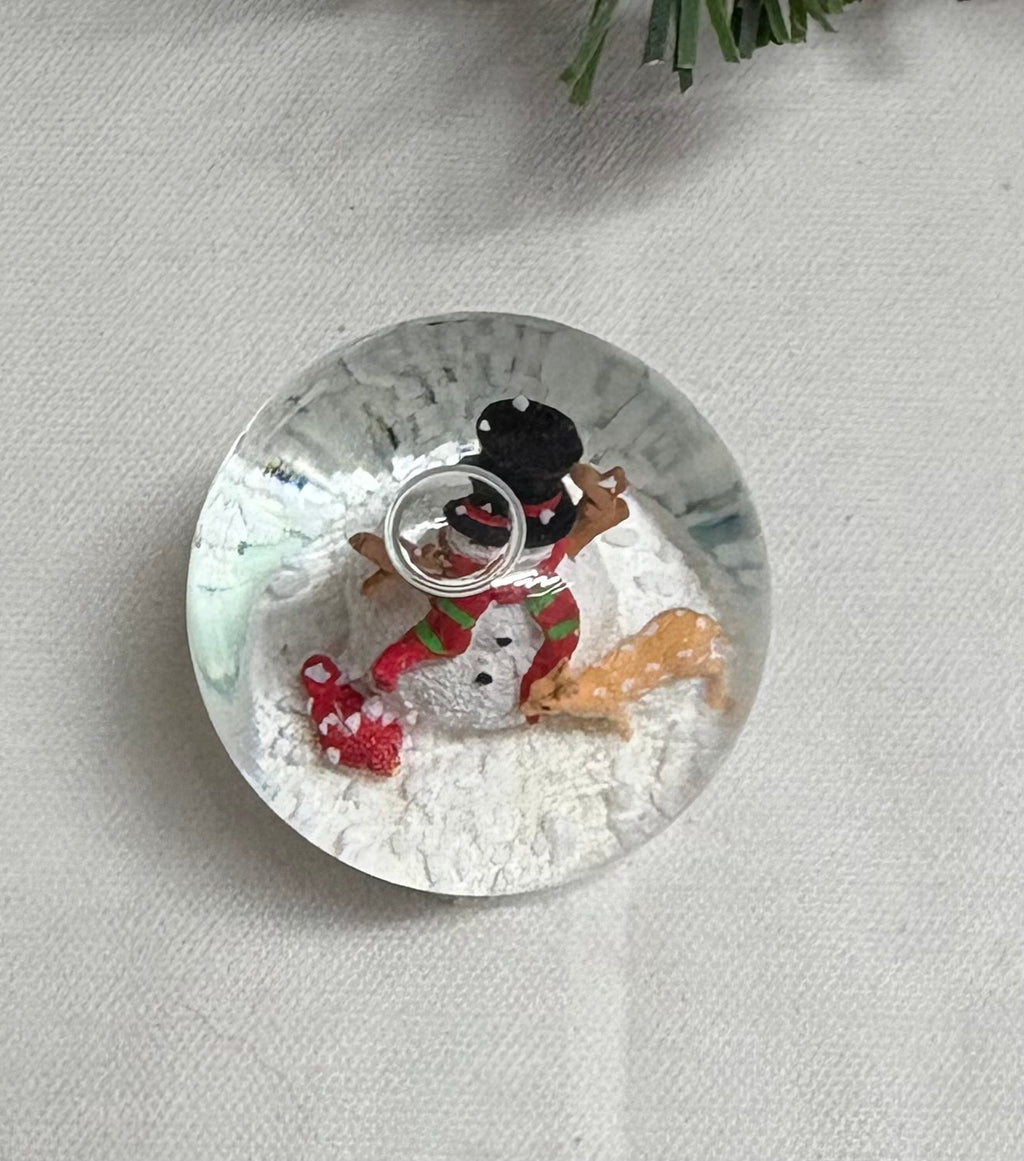 Mini Snowman Snow Globe with Reindeer - Rustic Christmas Decoration