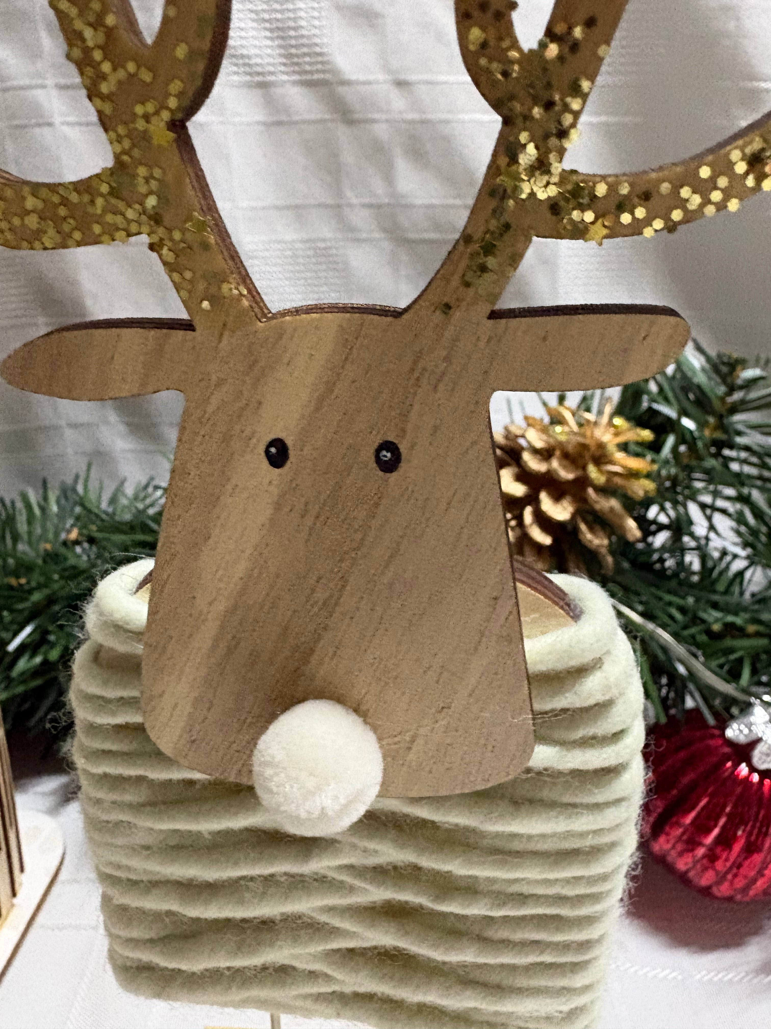 Moose wrapped in Wool Wooden Ornament