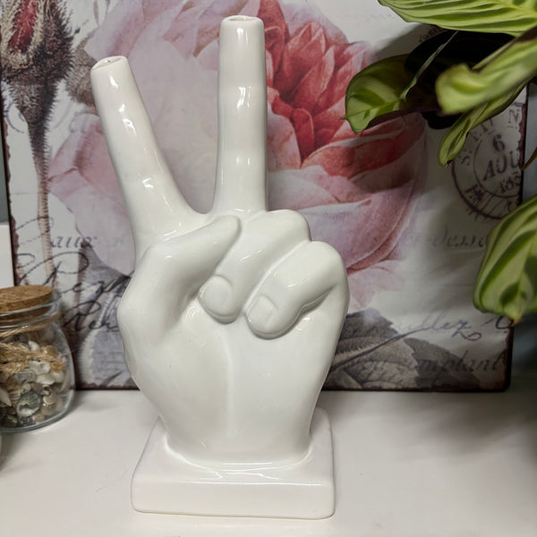 White Porcelain Victory Hand Ornament