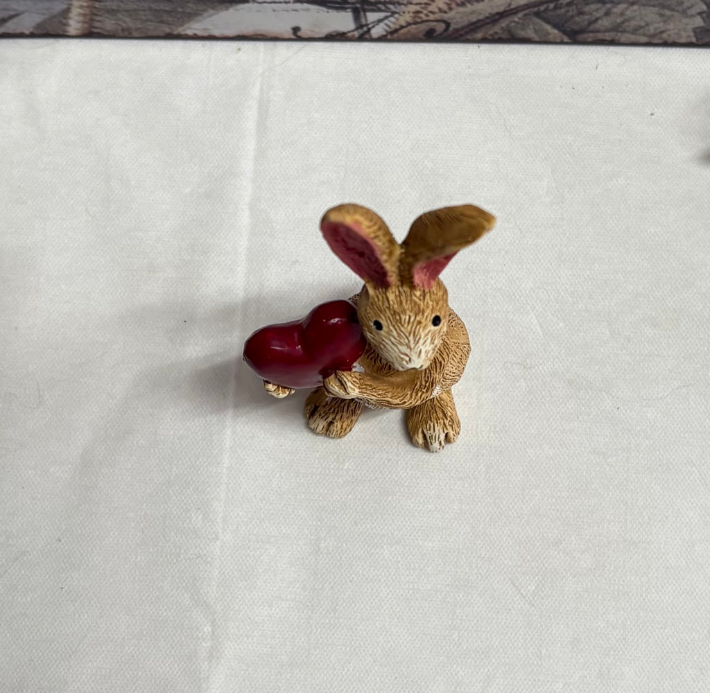 Standing Red Heart Bunny Resin Figure
