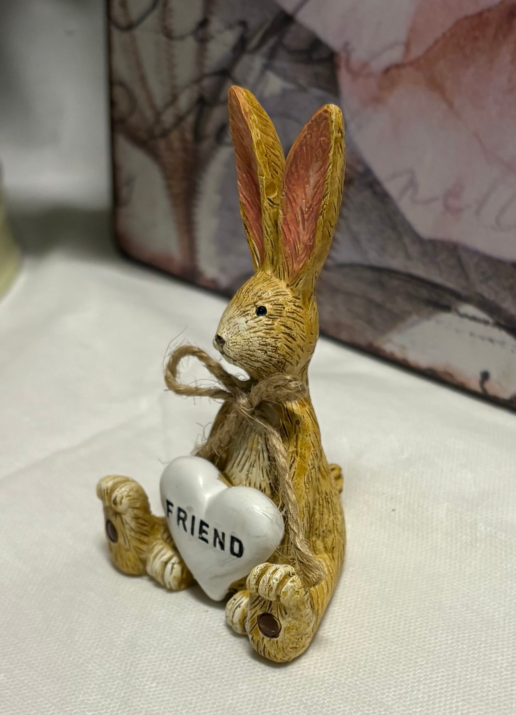 White Heart Friend Sitting Resin Bunny Figure
