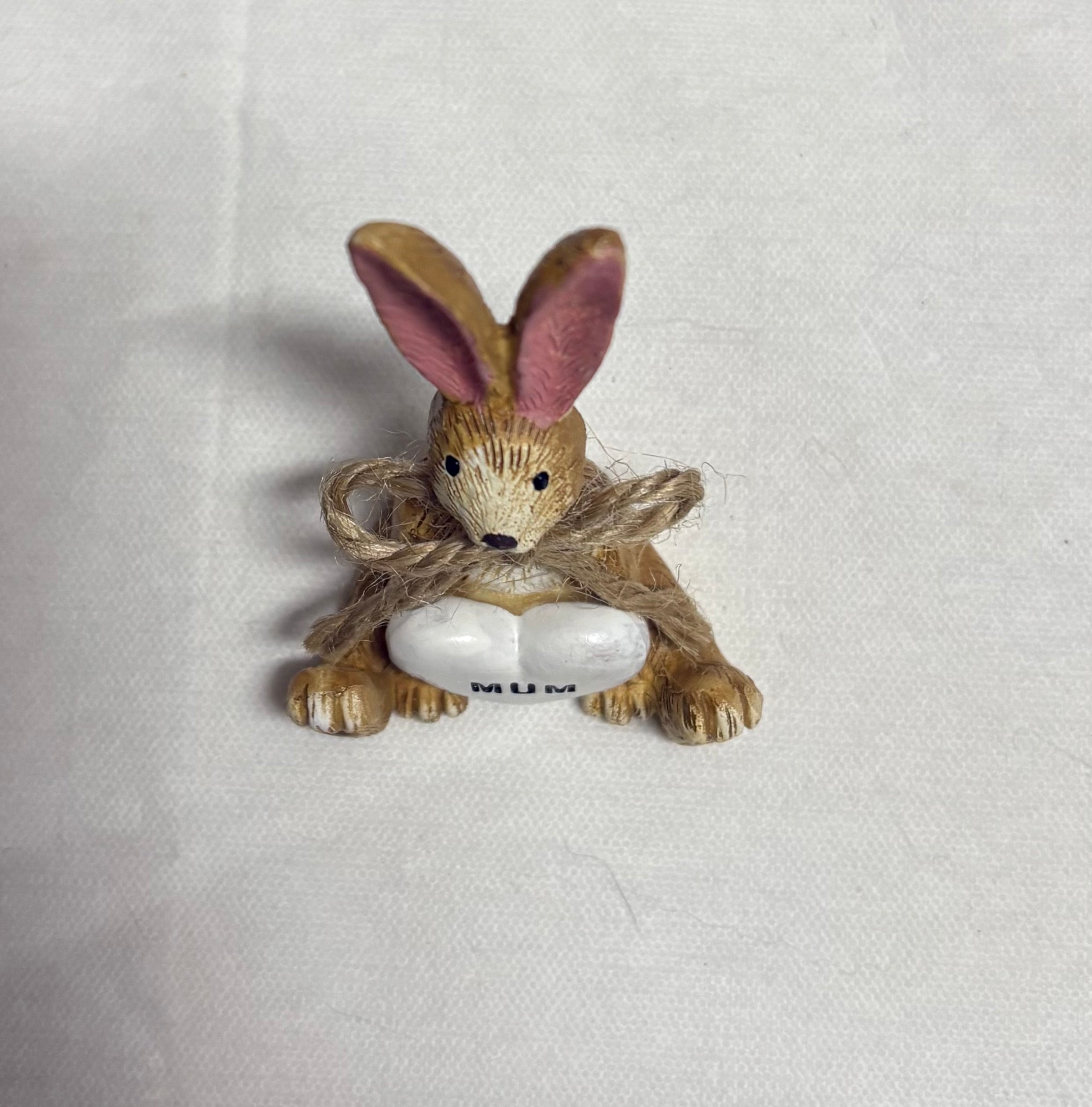 Sitting Brown Bunny with Mum Heart Figure Ornament