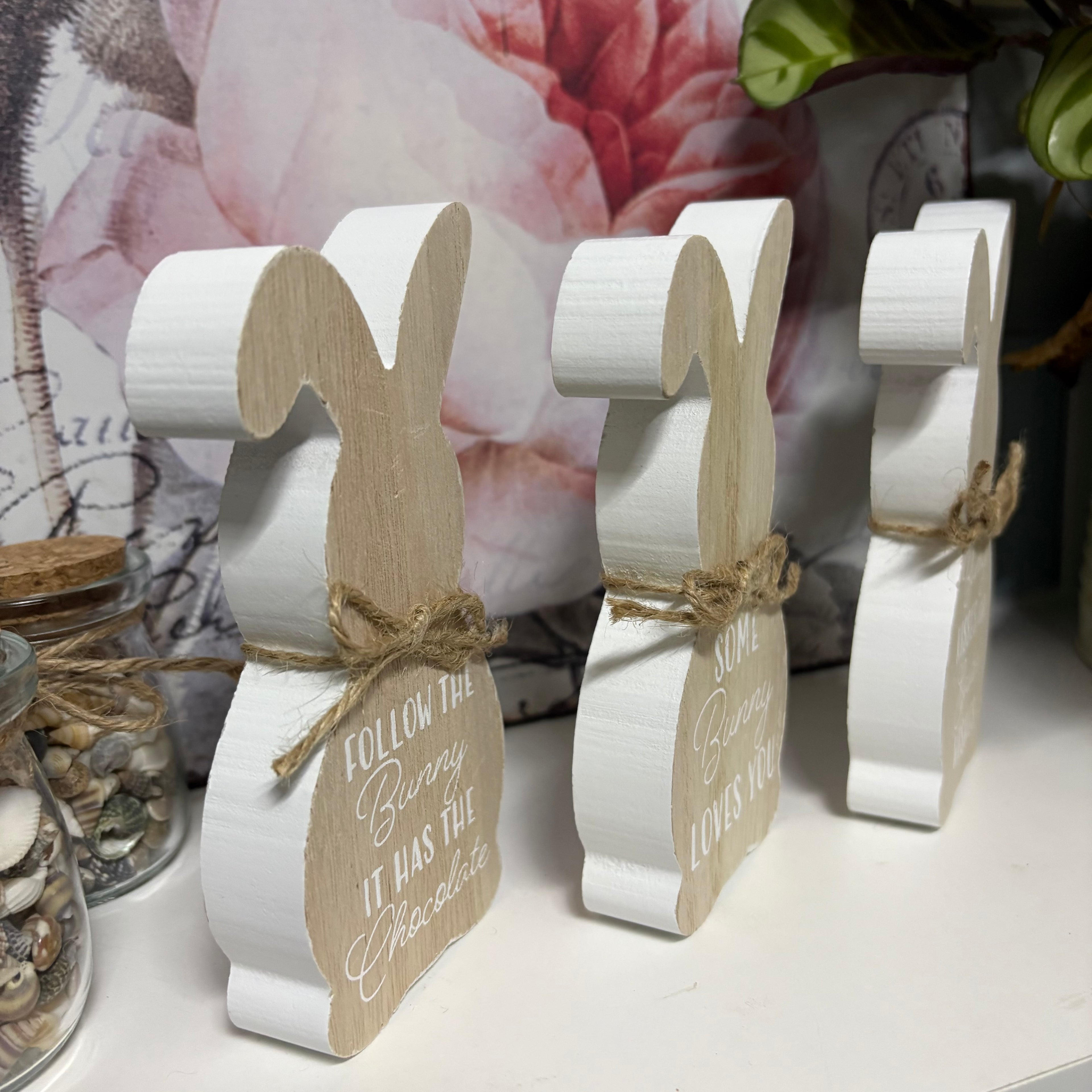 Set of 3 x Wooden Bunny Ornaments