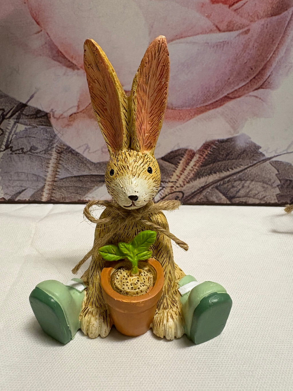 Hand Painted Sitting Plant Pot Bunny Resin Figure