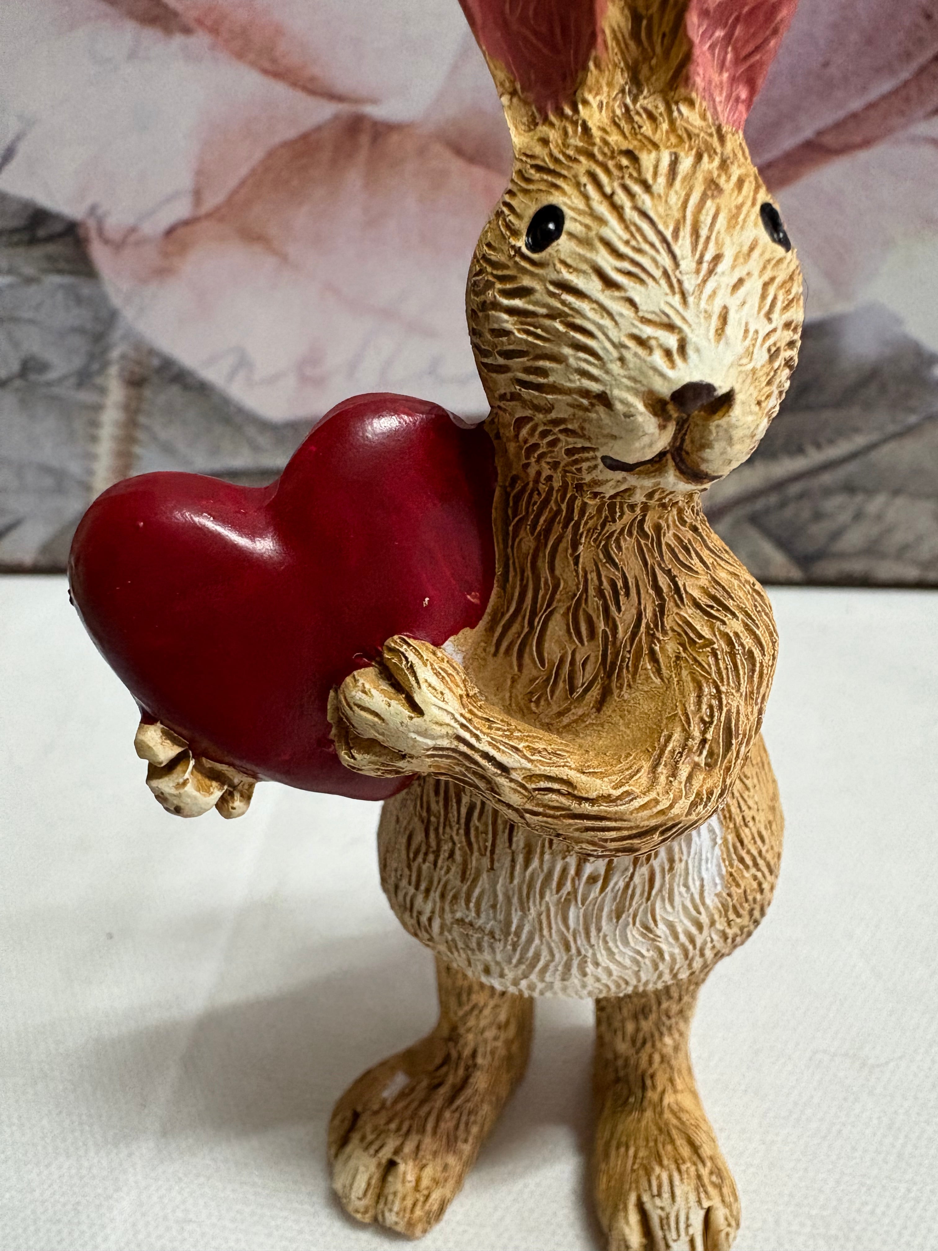 Standing Red Heart Bunny Resin Figure