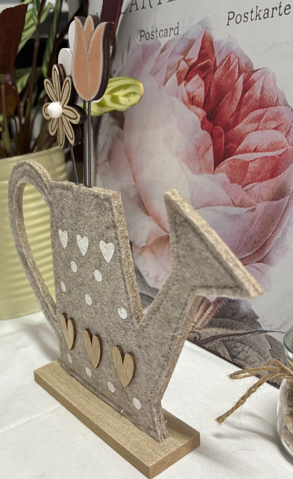Watering Can with Floral Arrangement Ornament, 25cm