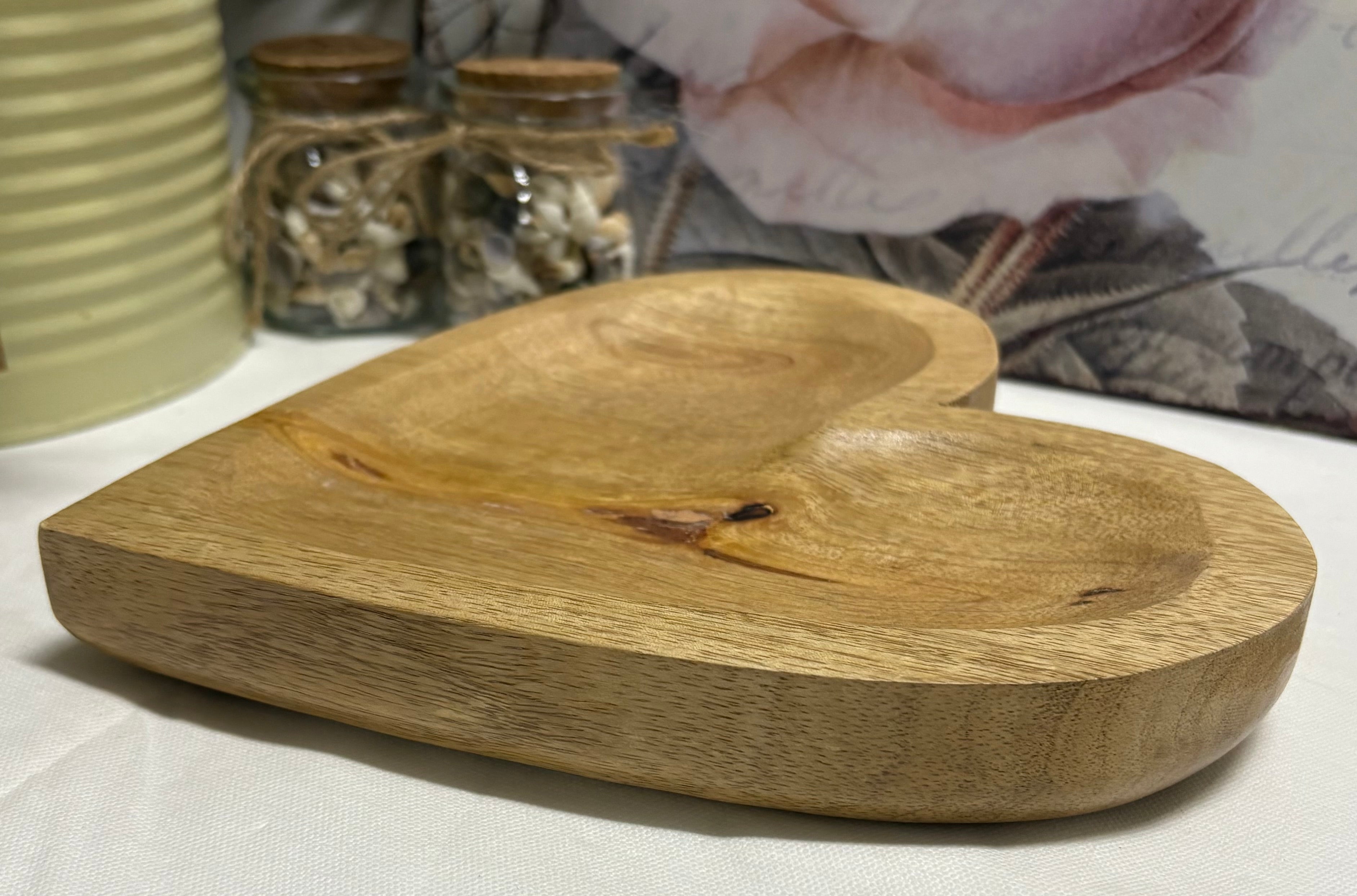 Natural Wooden Heart Dish - 20cm