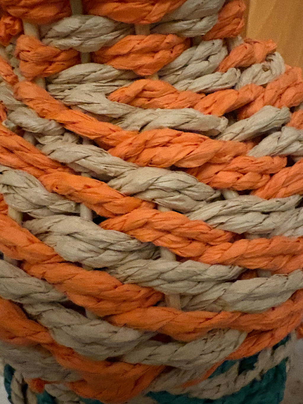 Large Orange And Green Rope Vase With Handles