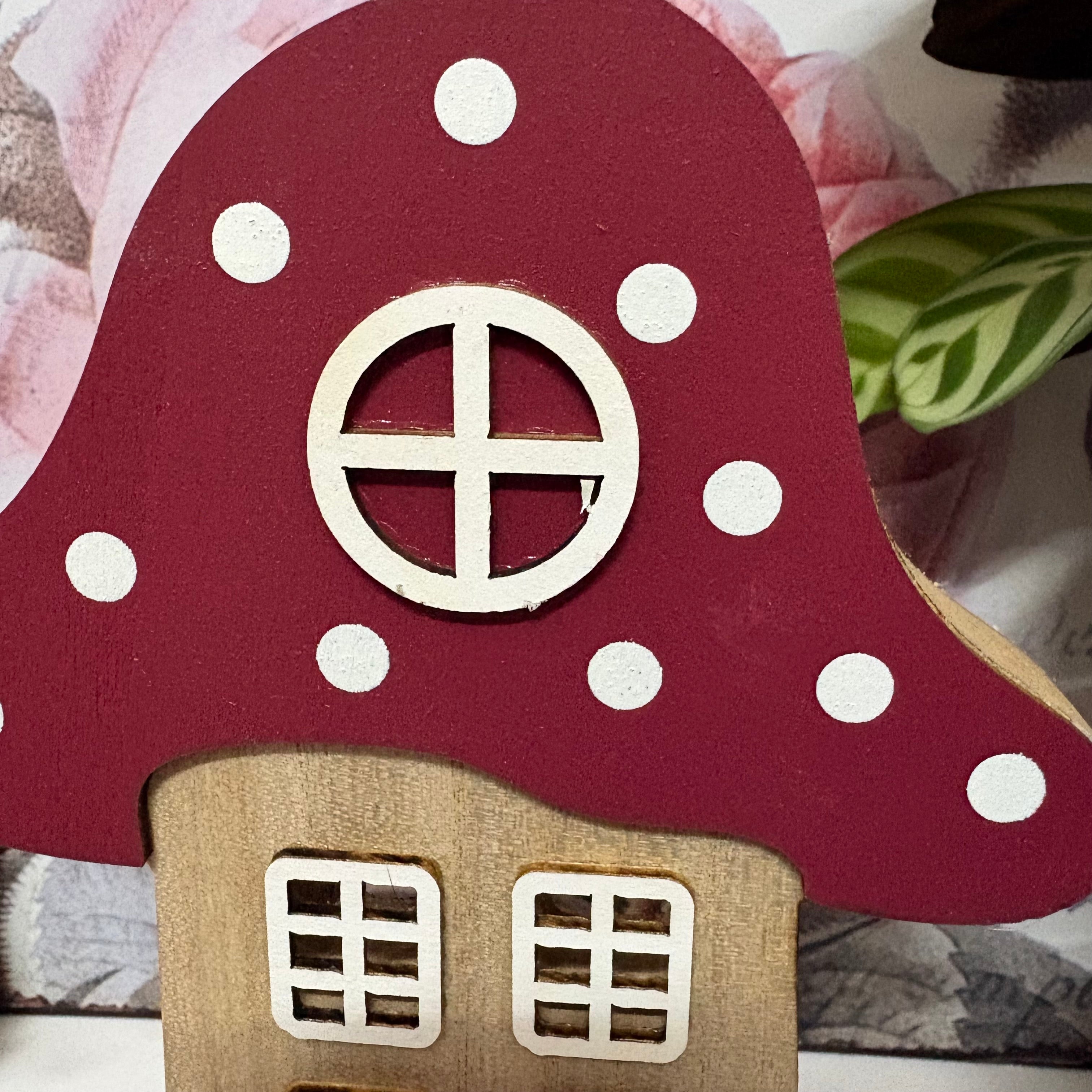 Wooden Mushroom House With Red Roof Ornament