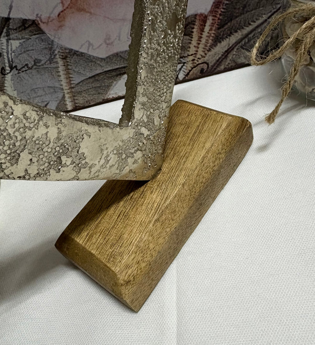 Hammered Metal Heart on Wooden Block Ornament