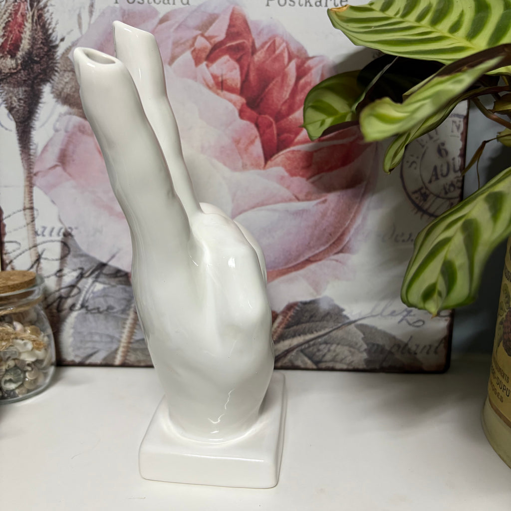 White Porcelain Victory Hand Ornament