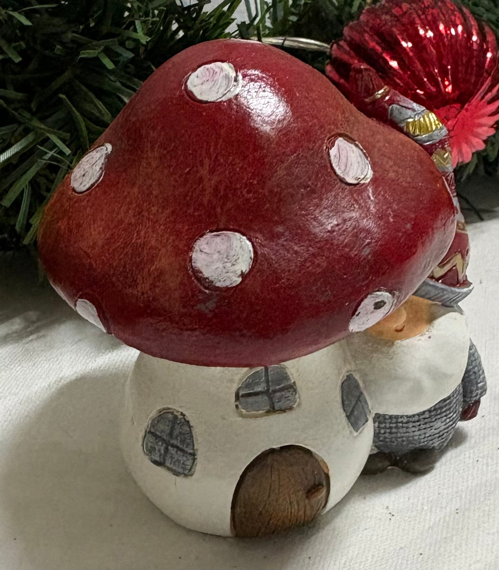 Santa with Toadstool Resin Ornament