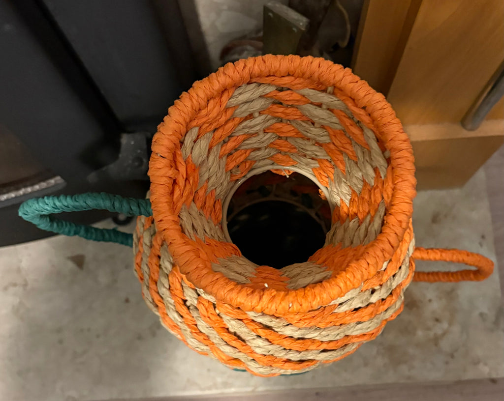 Large Orange And Green Rope Vase With Handles