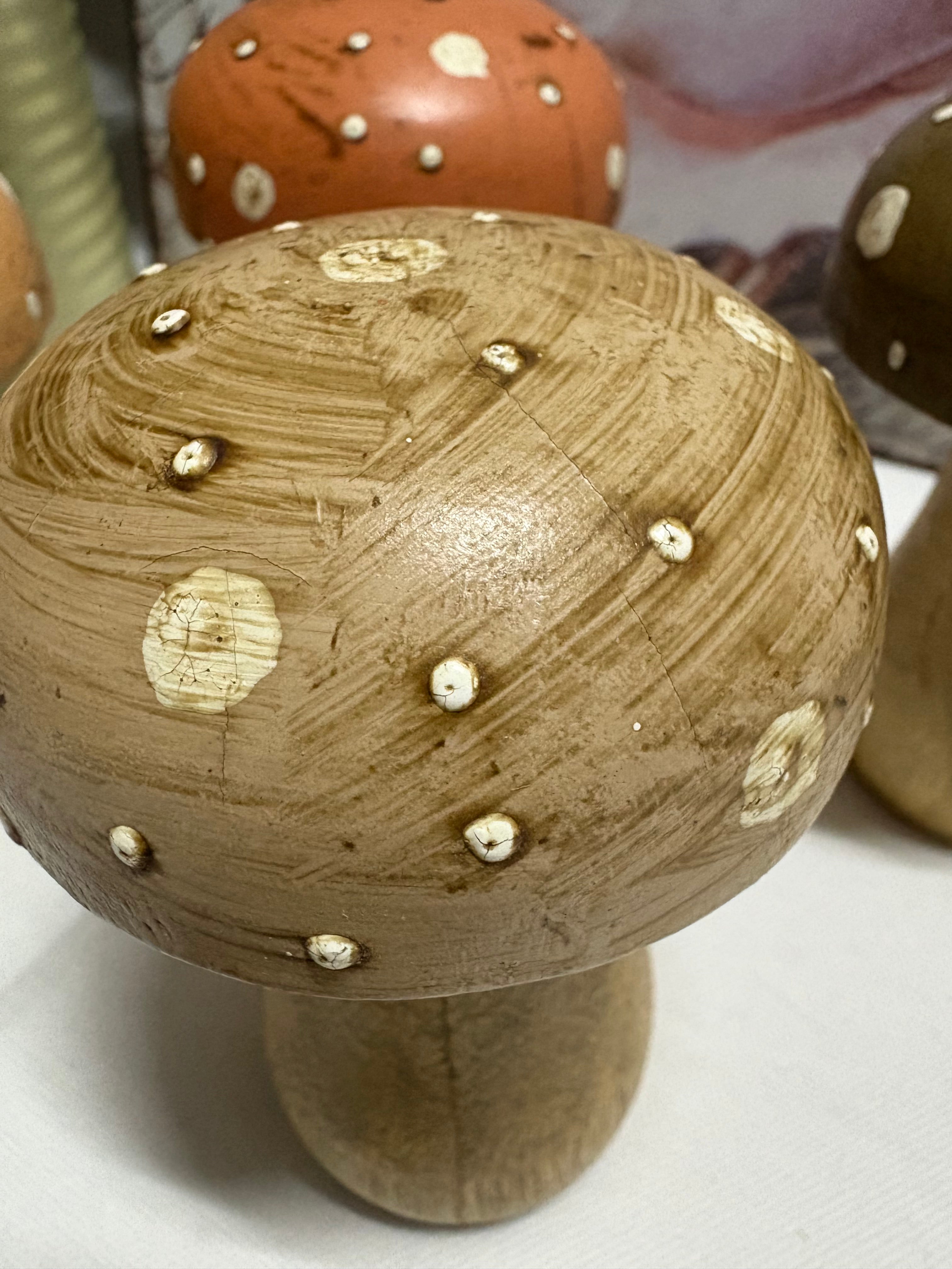 Set of 4 x Different Coloured 10cm Wooden Mushrooms