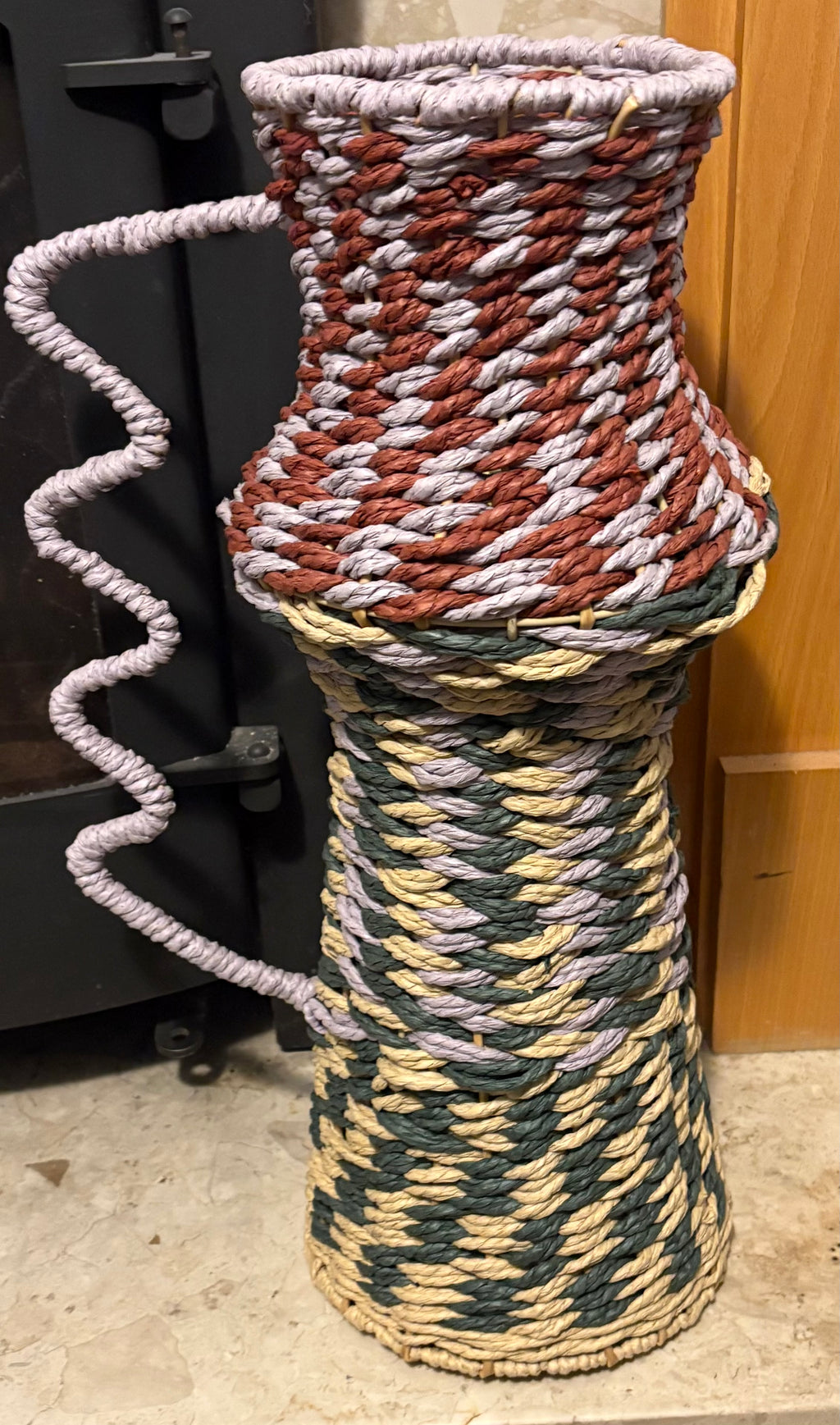 Large Patterned Rope Vase With Wavy Handle