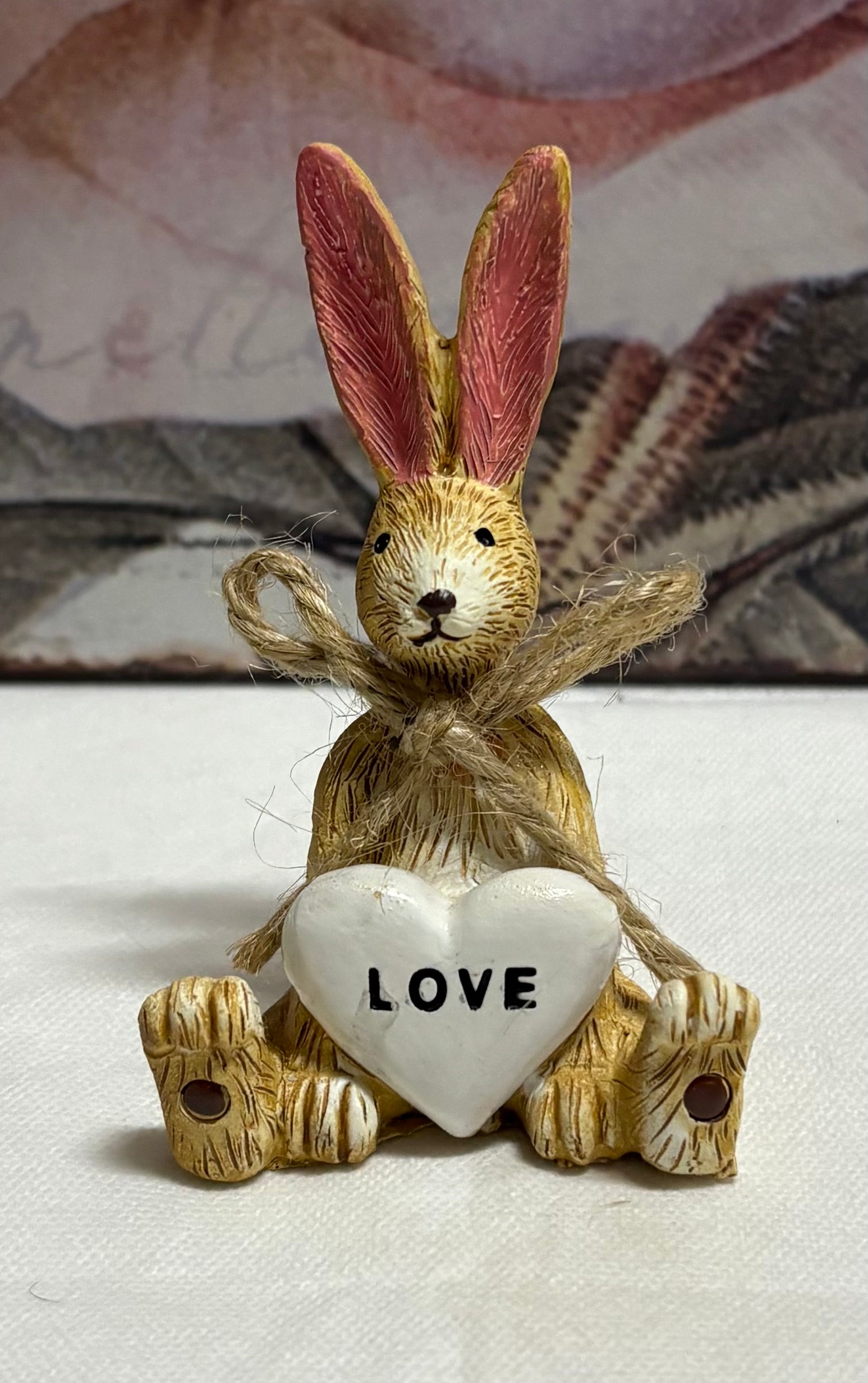 Sitting Brown Bunny with Love Heart Figure Ornament