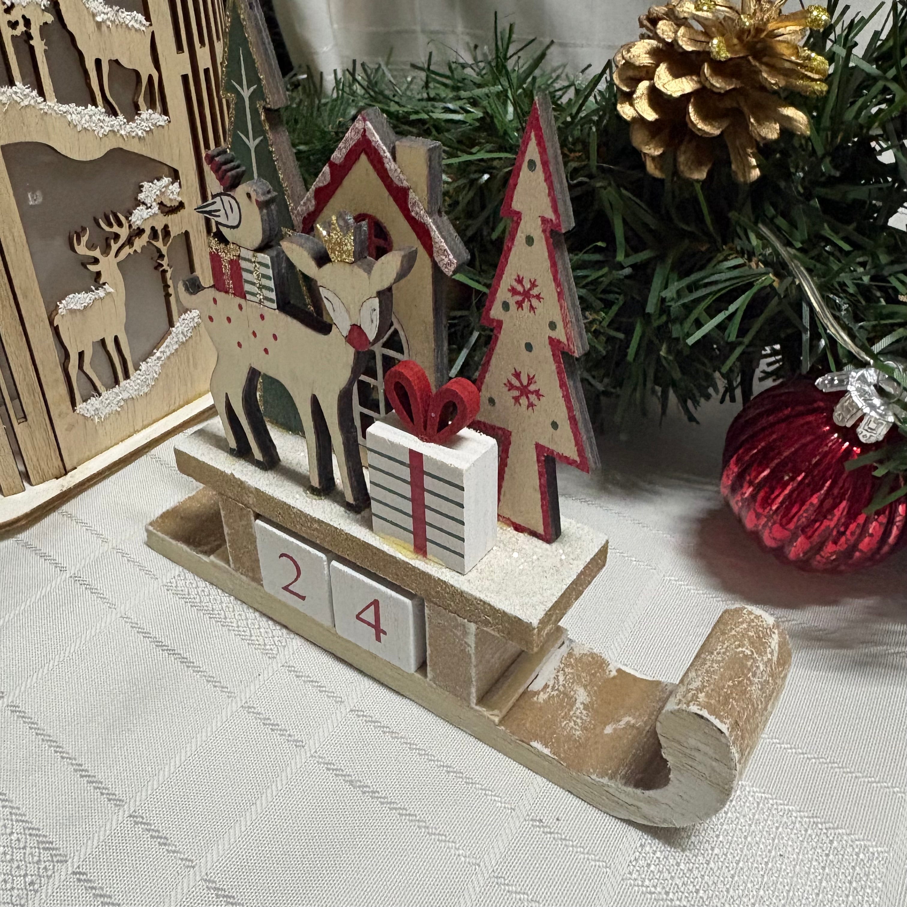 Sleigh Scene Wooden Re-useable Advent Calendar