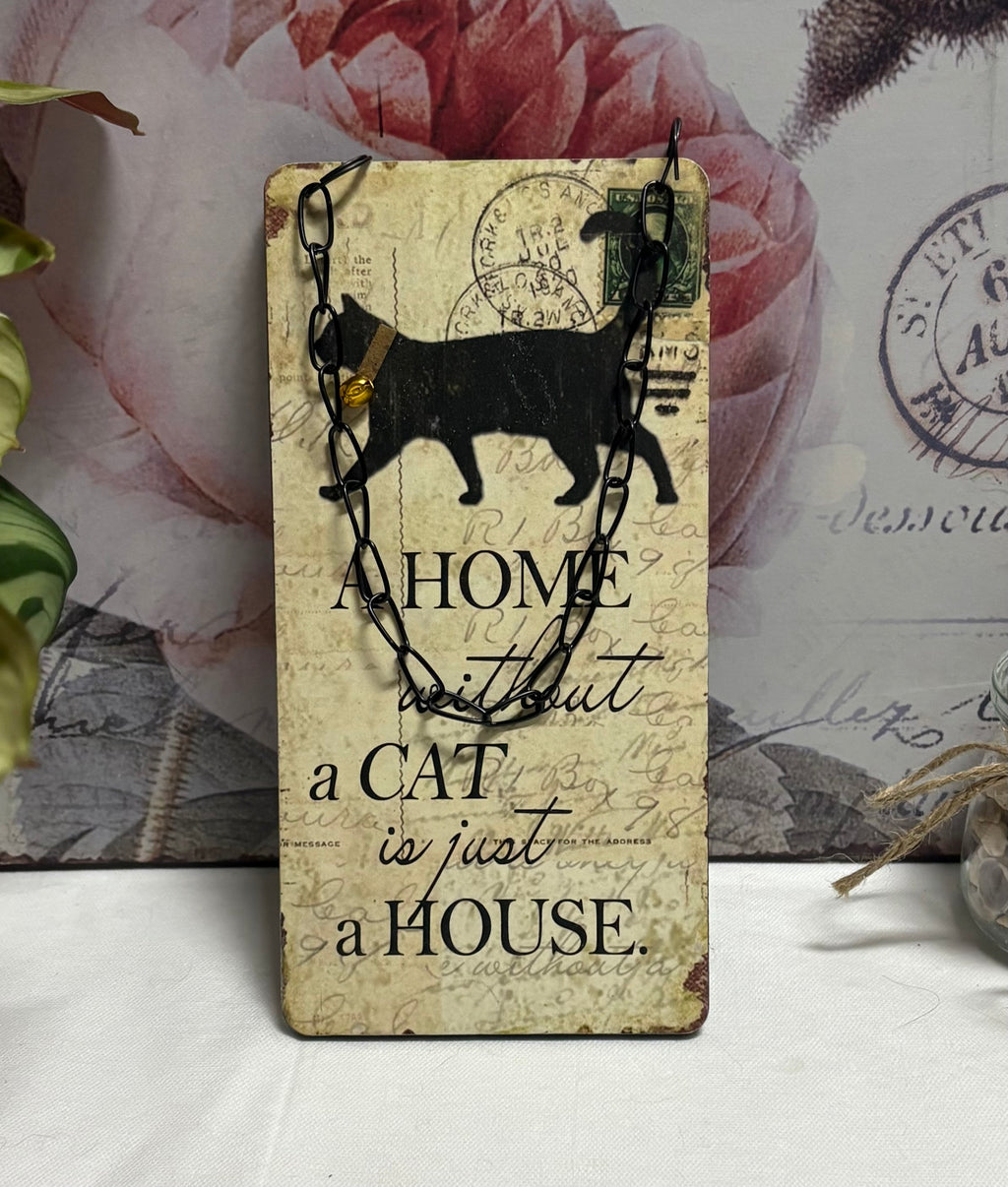 Hanging Wooden Cat Sign, 20cm