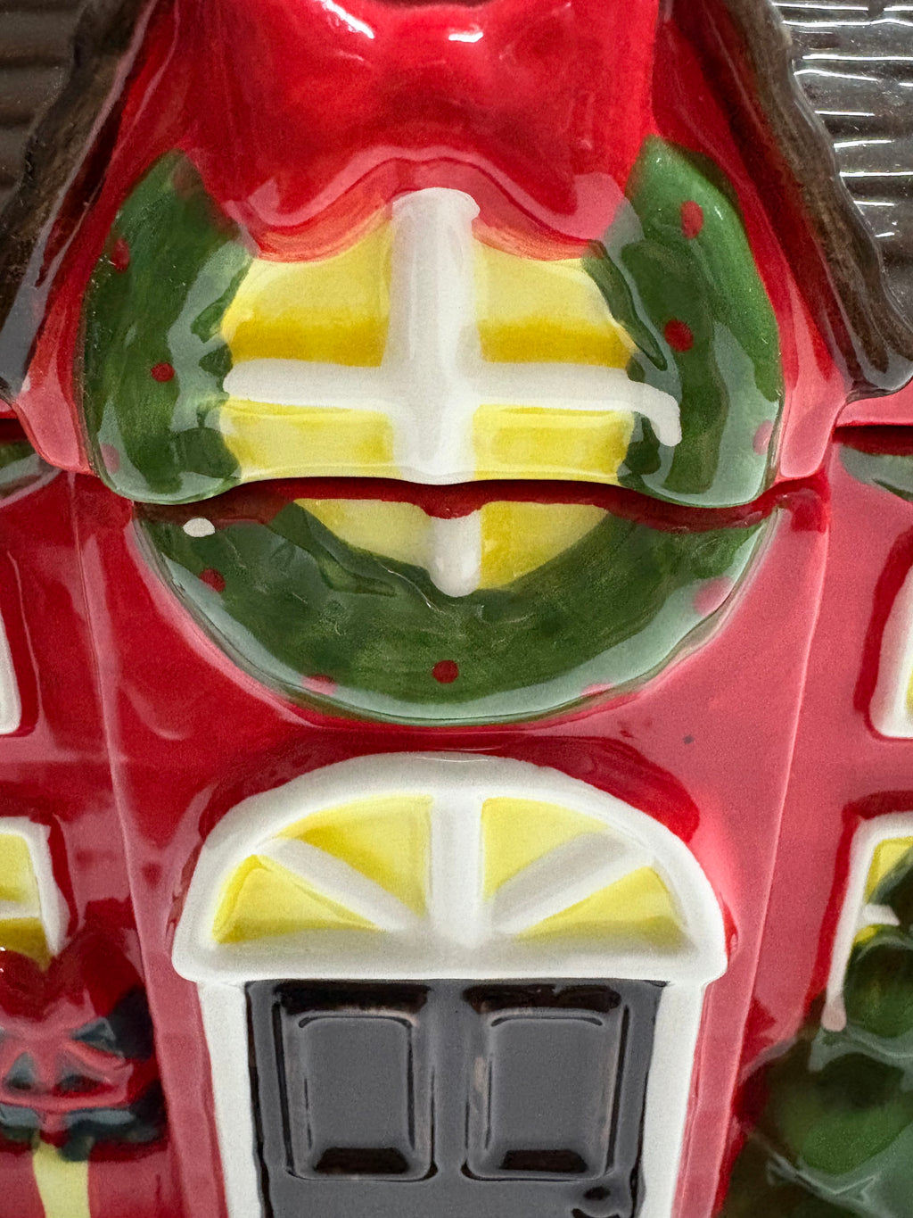 Red & Green Christmas Ceramic House Cookie Jar