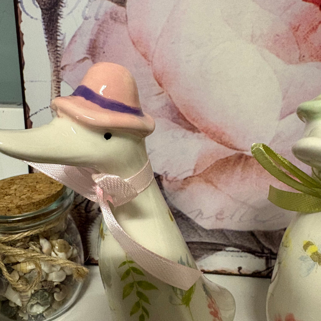 Set of 3 x Floral Ducks in Boots Ornaments