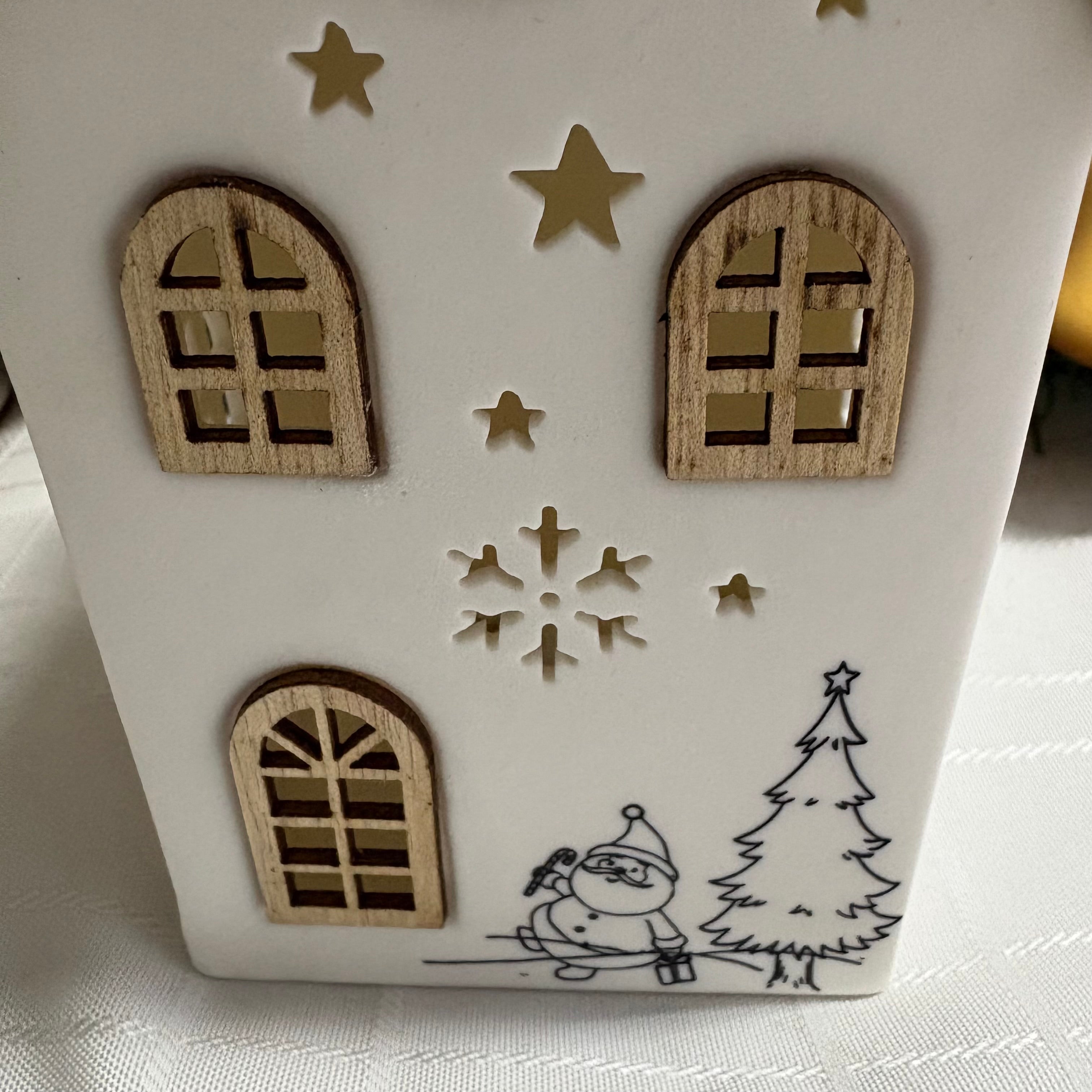Ceramic & Wooden LED Light Up House Christmas Decoration - 2 Sizes