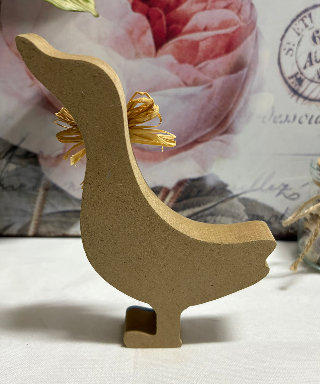 Floral Wooden Duck Ornament - Blue, 15cm