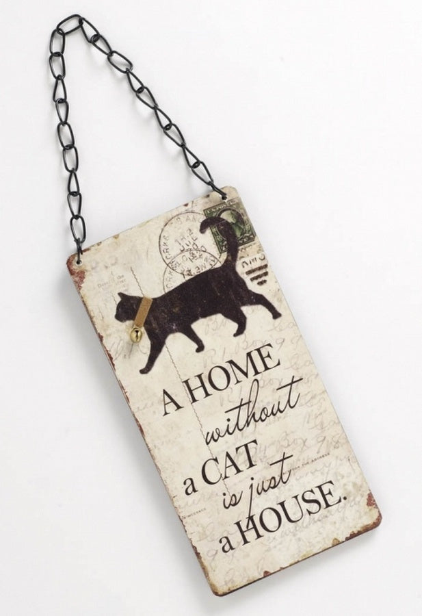 Hanging Wooden Cat Sign, 20cm