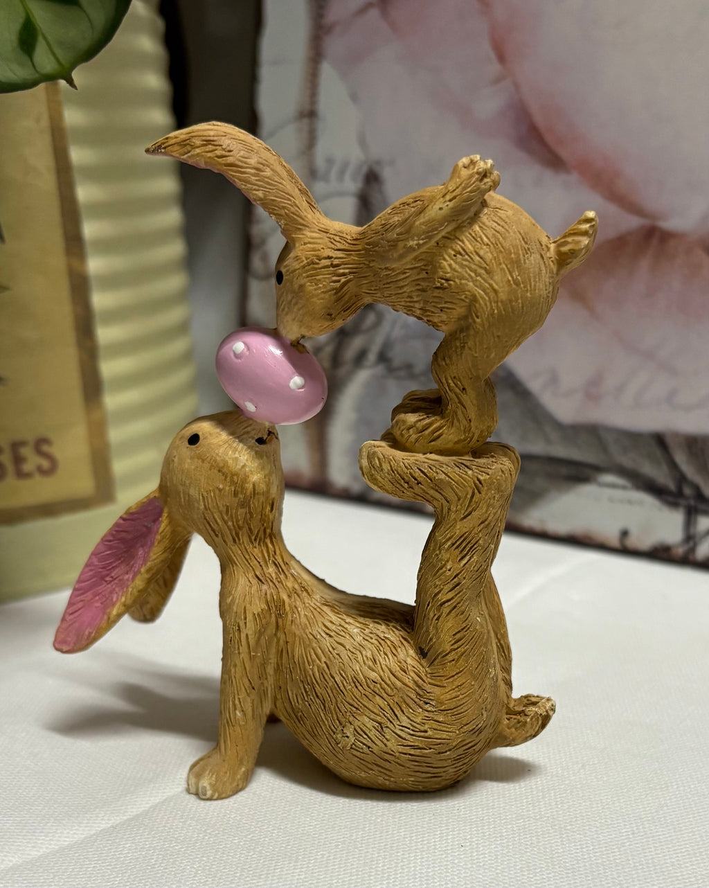 Kissing Bunnies Easter Ornament - Pink Egg