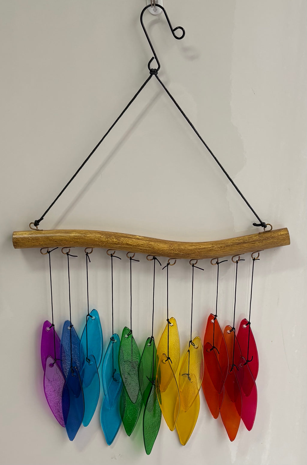 Rainbow Glass Leaf & Wood Windchime