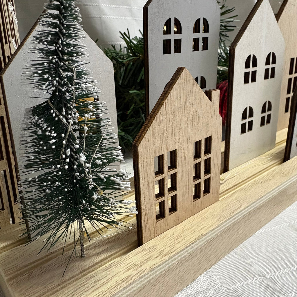 Large Light Up LED Wooden House & Tree Scene