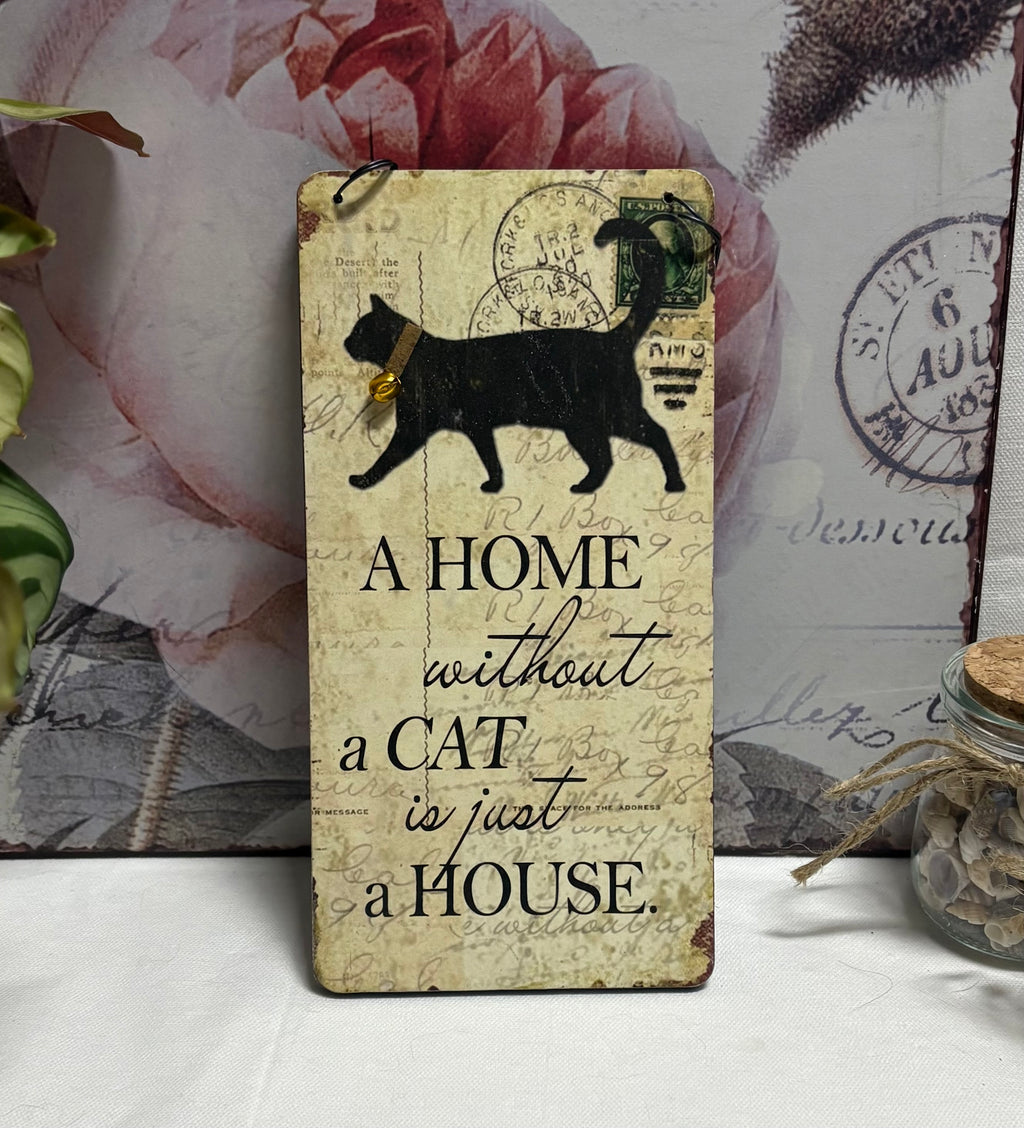 Hanging Wooden Cat Sign, 20cm