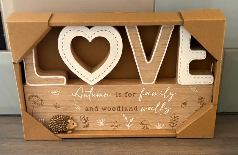 Vintage Chunky Wooden Sign Ornament - Home or Love