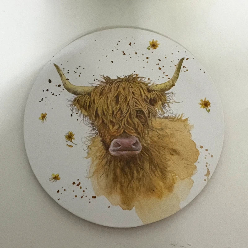 Highland Cow Cork Coaster Set by Jan Pashley