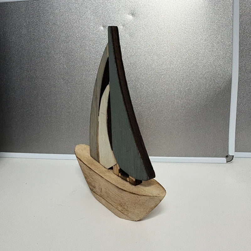 Nordic Wooden Sailboat Ornament - Coastal Home Décor