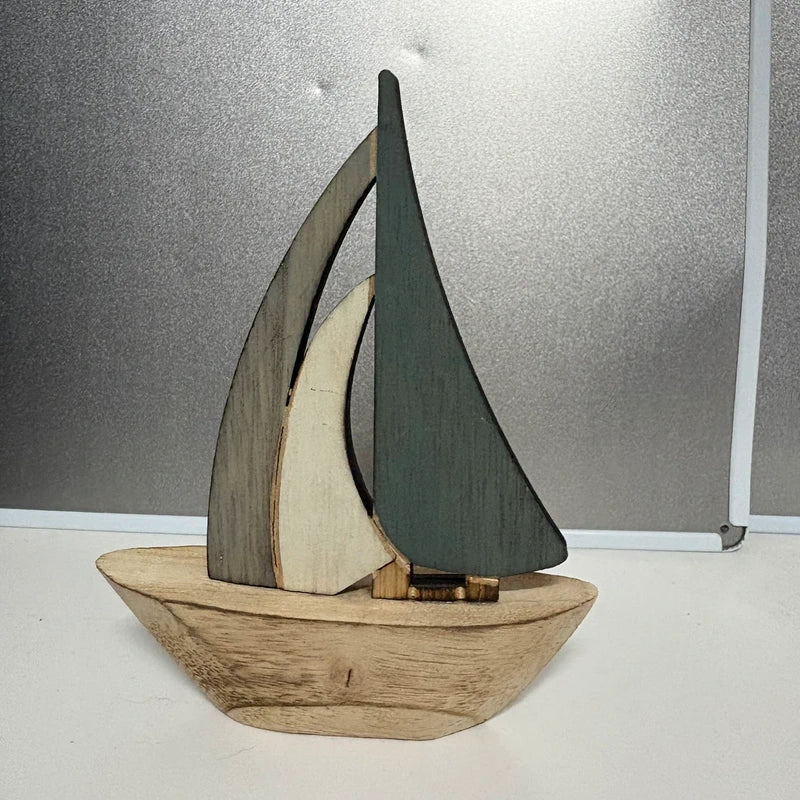 Nordic Wooden Sailboat Ornament - Coastal Home Décor