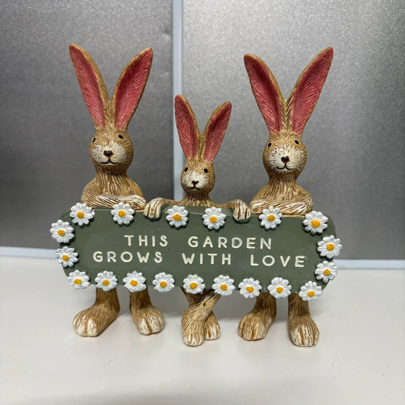 Triple Rabbit Family Ornament – 'This Garden Grows With Love'