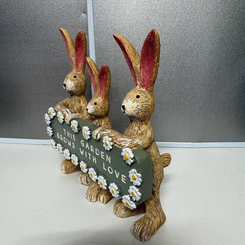 Triple Rabbit Family Ornament – 'This Garden Grows With Love'