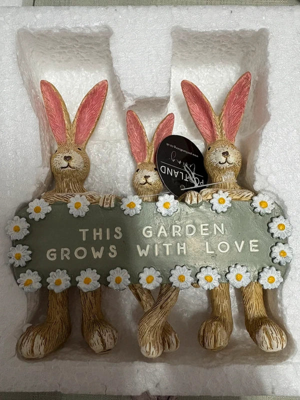 Triple Rabbit Family Ornament – 'This Garden Grows With Love'