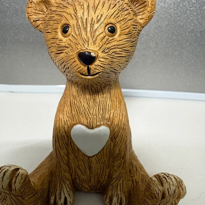Sitting Bear with White Heart Resin Figurine | Teddy Bear Ornament