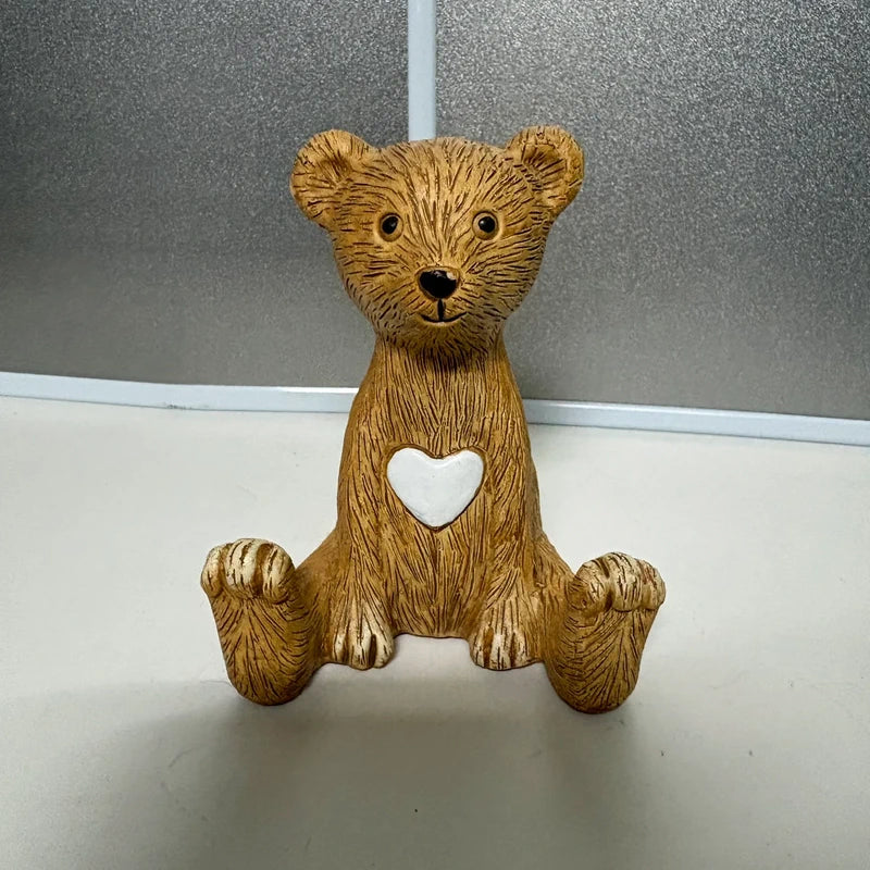 Sitting Bear with White Heart Resin Figurine | Teddy Bear Ornament
