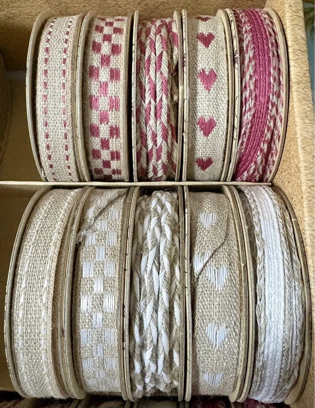 Vintage Craft Ribbon Set – 10 Rolls, Pink & White Mix (2m Each)