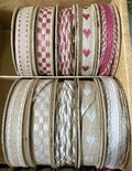 Vintage Craft Ribbon Set – 10 Rolls, Pink & White Mix (2m Each)
