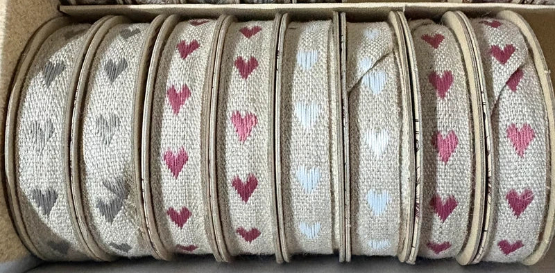 Vintage Craft Ribbon Set – 8 Rolls, Hearts Mix (2m Each)