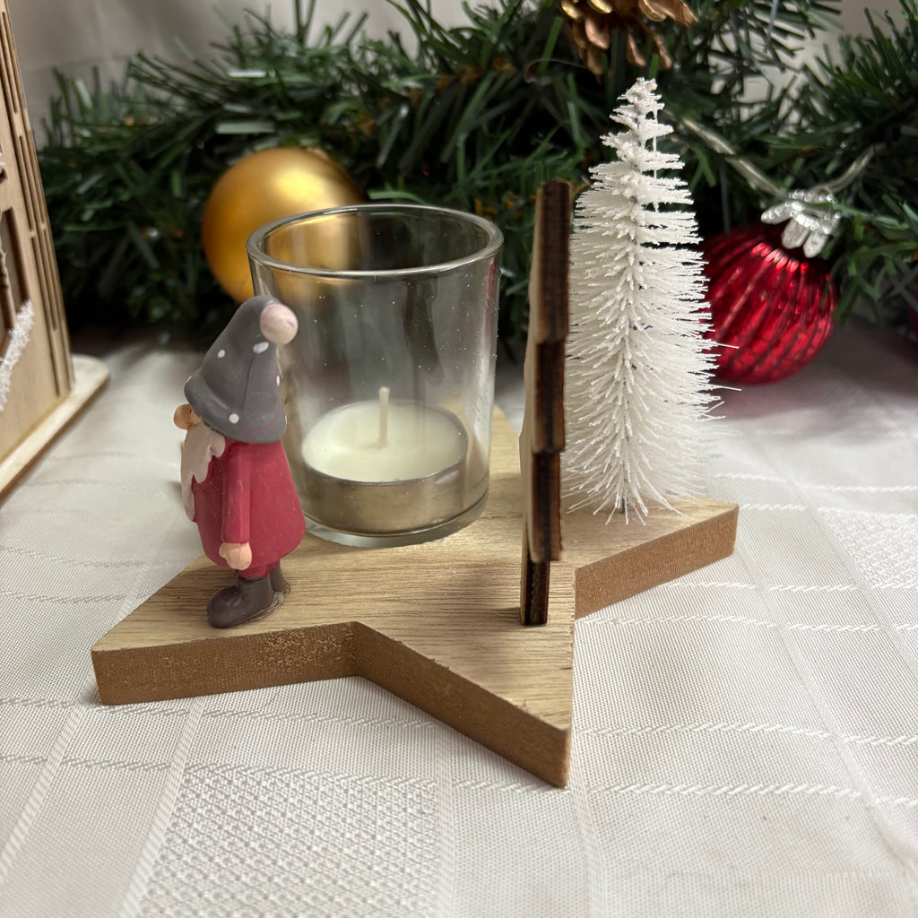 Wooden Star T Light Holder Christmas Ornament